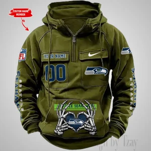 Seattle Seahawks Fashionable Outerwear Men's Autumn Winter Hooded Sweatshirt Cool Motorcycle Shirt AZVMHD1018