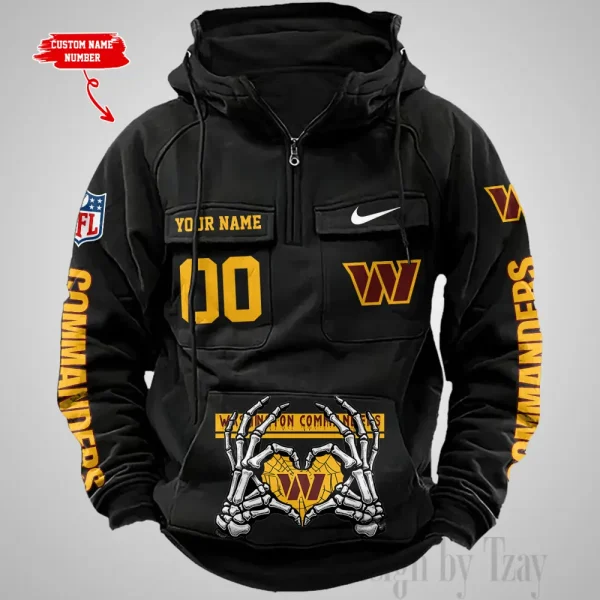 Washington Commanders Fashionable Outerwear Men's Autumn Winter Hooded Sweatshirt Cool Motorcycle Shirt AZVMHD1021 - Image 2