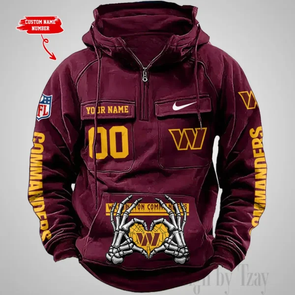 Washington Commanders Fashionable Outerwear Men's Autumn Winter Hooded Sweatshirt Cool Motorcycle Shirt AZVMHD1021 - Image 3