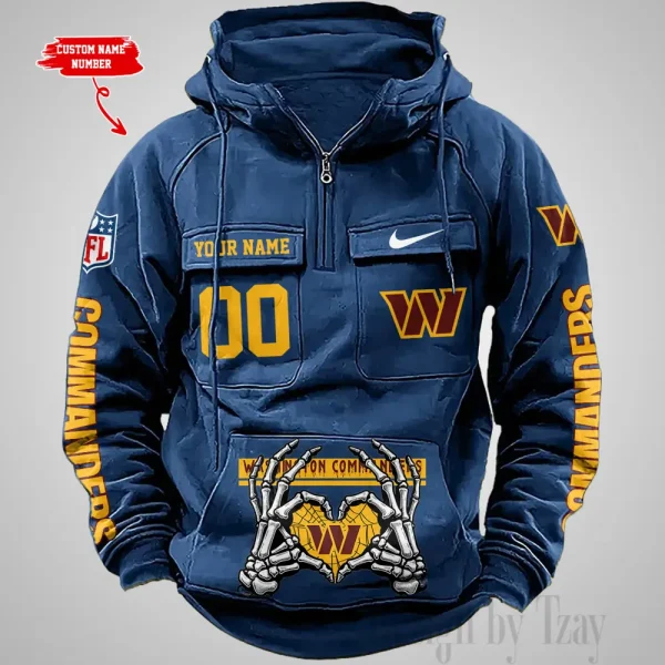 Washington Commanders Fashionable Outerwear Men's Autumn Winter Hooded Sweatshirt Cool Motorcycle Shirt AZVMHD1021 - Image 4
