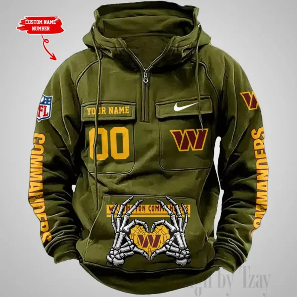 Washington Commanders Fashionable Outerwear Men's Autumn Winter Hooded Sweatshirt Cool Motorcycle Shirt AZVMHD1021 - Image 5