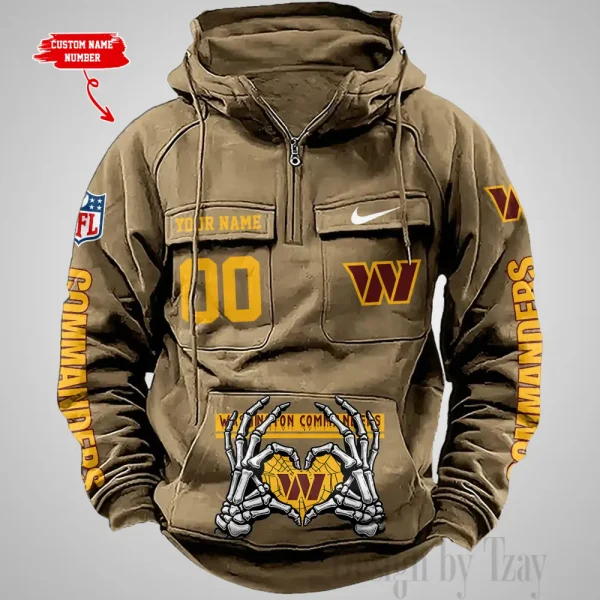 Washington Commanders Fashionable Outerwear Men's Autumn Winter Hooded Sweatshirt Cool Motorcycle Shirt AZVMHD1021