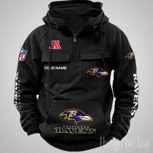 Baltimore Ravens Fashionable Outerwear Men's Autumn Winter Hooded Sweatshirt Cool Motorcycle Shirt AZVMHD1024