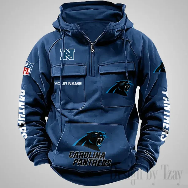 Carolina Panthers Fashionable Outerwear Men's Autumn Winter Hooded Sweatshirt Cool Motorcycle Shirt AZVMHD1026 - Image 2