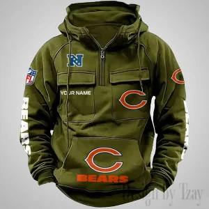 Chicago Bears Fashionable Outerwear Men's Autumn Winter Hooded Sweatshirt Cool Motorcycle Shirt AZVMHD1027