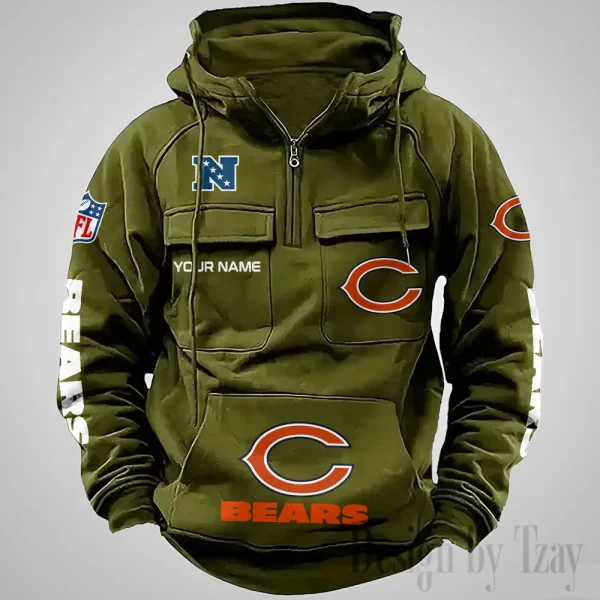 Chicago Bears Fashionable Outerwear Men's Autumn Winter Hooded Sweatshirt Cool Motorcycle Shirt AZVMHD1027