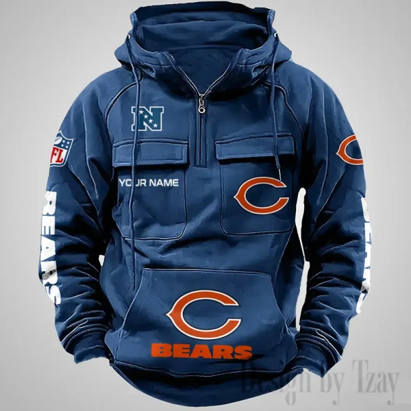 Chicago Bears Fashionable Outerwear Men's Autumn Winter Hooded Sweatshirt Cool Motorcycle Shirt AZVMHD1027 - Image 2
