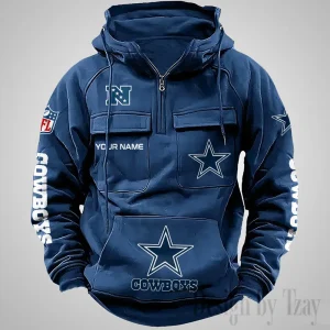 Dallas Cowboys Fashionable Outerwear Men's Autumn Winter Hooded Sweatshirt Cool Motorcycle Shirt AZVMHD1030