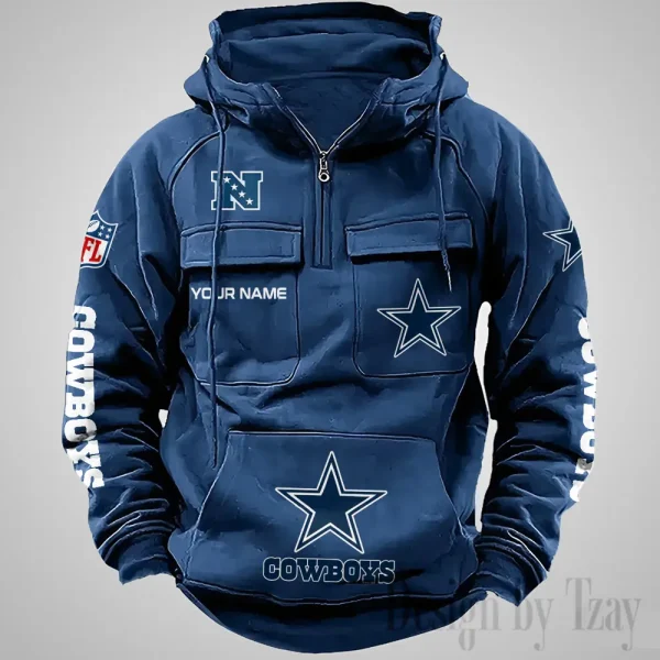 Dallas Cowboys Fashionable Outerwear Men's Autumn Winter Hooded Sweatshirt Cool Motorcycle Shirt AZVMHD1030
