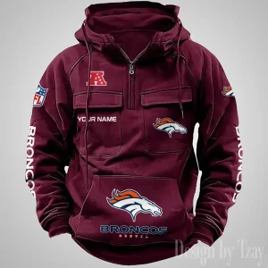 Denver Broncos Fashionable Outerwear Men's Autumn Winter Hooded Sweatshirt Cool Motorcycle Shirt AZVMHD1031