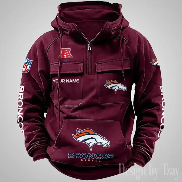 Denver Broncos Fashionable Outerwear Men's Autumn Winter Hooded Sweatshirt Cool Motorcycle Shirt AZVMHD1031