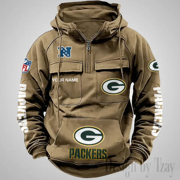 Green Bay Packers Fashionable Outerwear Men's Autumn Winter Hooded Sweatshirt Cool Motorcycle Shirt AZVMHD1033 - Image 2