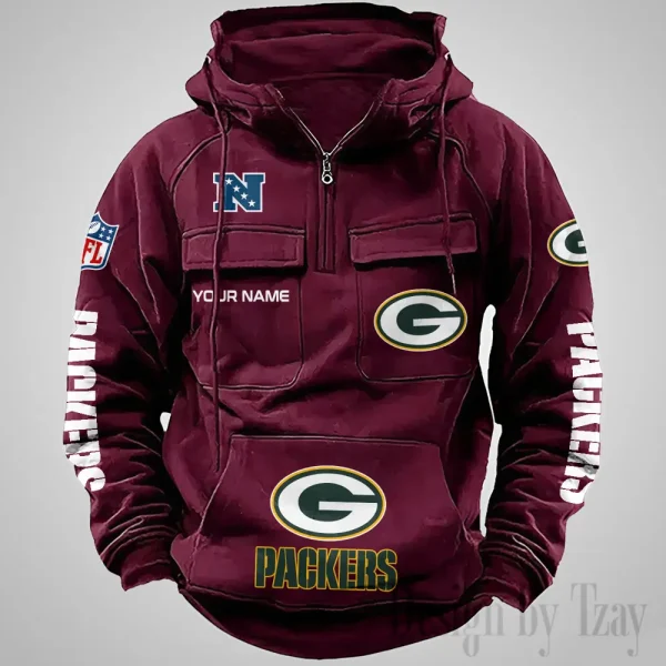 Green Bay Packers Fashionable Outerwear Men's Autumn Winter Hooded Sweatshirt Cool Motorcycle Shirt AZVMHD1033 - Image 3