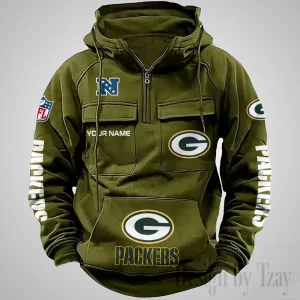Green Bay Packers Fashionable Outerwear Men's Autumn Winter Hooded Sweatshirt Cool Motorcycle Shirt AZVMHD1033