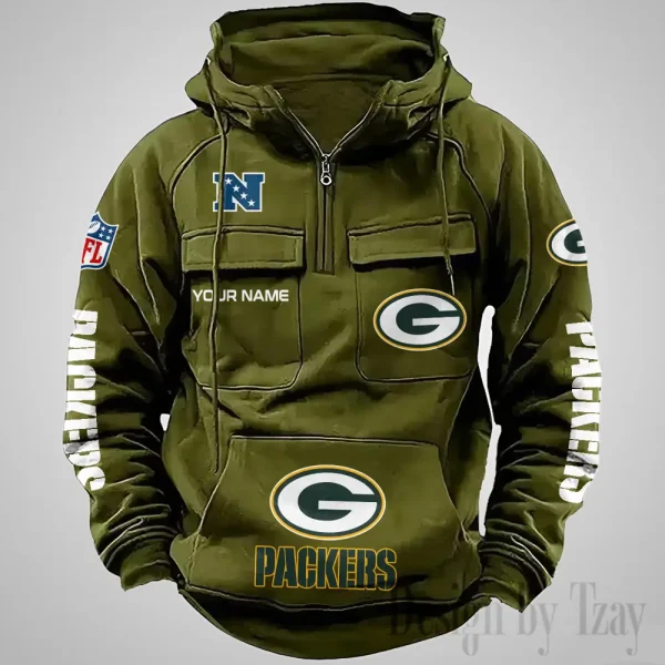 Green Bay Packers Fashionable Outerwear Men's Autumn Winter Hooded Sweatshirt Cool Motorcycle Shirt AZVMHD1033