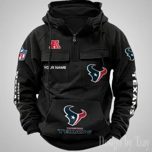 Houston Texans Fashionable Outerwear Men's Autumn Winter Hooded Sweatshirt Cool Motorcycle Shirt AZVMHD1034