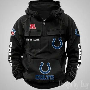 Indianapolis Colts Fashionable Outerwear Men's Autumn Winter Hooded Sweatshirt Cool Motorcycle Shirt AZVMHD1035