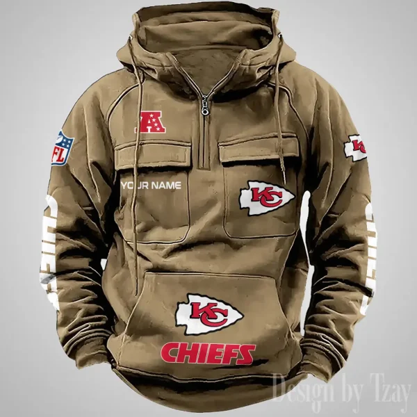 Kansas City Chiefs Fashionable Outerwear Men's Autumn Winter Hooded Sweatshirt Cool Motorcycle Shirt AZVMHD1037 - Image 2