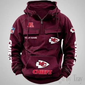Kansas City Chiefs Fashionable Outerwear Men's Autumn Winter Hooded Sweatshirt Cool Motorcycle Shirt AZVMHD1037