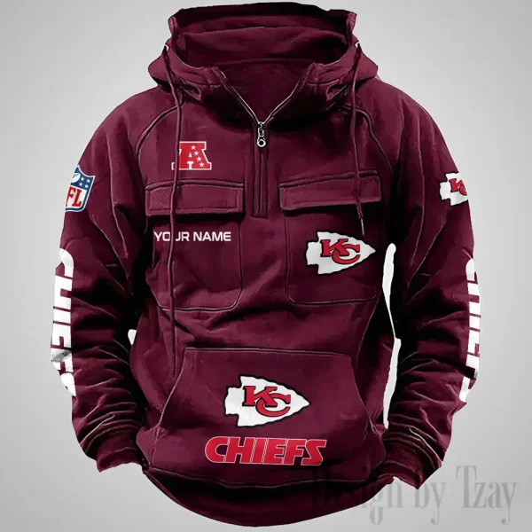 Kansas City Chiefs Fashionable Outerwear Men's Autumn Winter Hooded Sweatshirt Cool Motorcycle Shirt AZVMHD1037