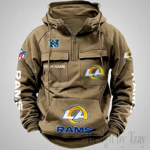 Los Angeles Rams Fashionable Outerwear Men's Autumn Winter Hooded Sweatshirt Cool Motorcycle Shirt AZVMHD1040