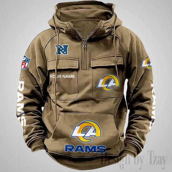 Los Angeles Rams Fashionable Outerwear Men's Autumn Winter Hooded Sweatshirt Cool Motorcycle Shirt AZVMHD1040