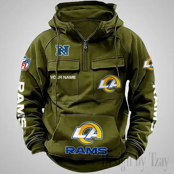 Los Angeles Rams Fashionable Outerwear Men's Autumn Winter Hooded Sweatshirt Cool Motorcycle Shirt AZVMHD1040 - Image 3