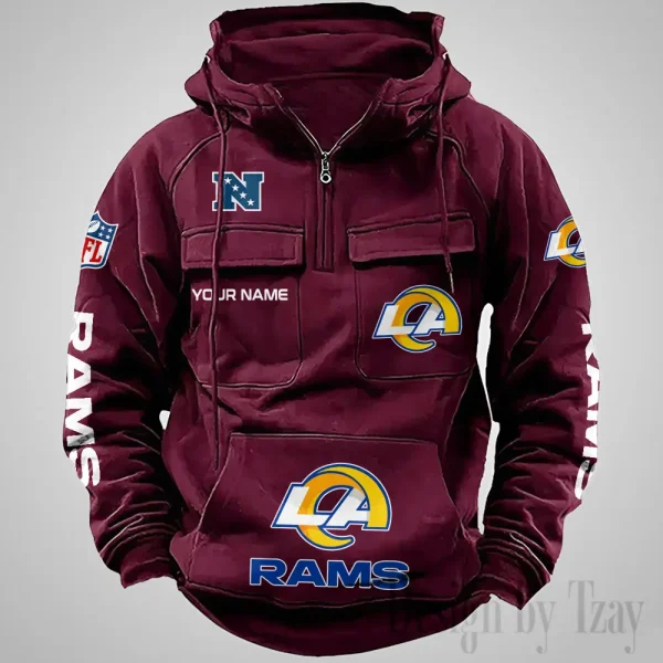 Los Angeles Rams Fashionable Outerwear Men's Autumn Winter Hooded Sweatshirt Cool Motorcycle Shirt AZVMHD1040 - Image 5