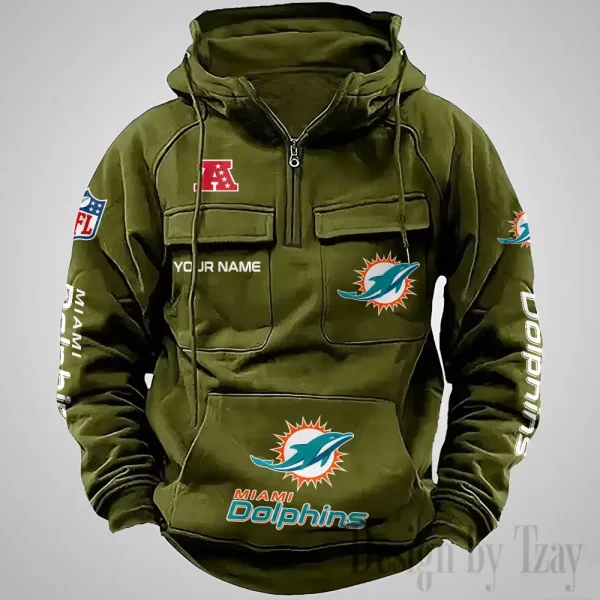 Miami Dolphins Fashionable Outerwear Men's Autumn Winter Hooded Sweatshirt Cool Motorcycle Shirt AZVMHD1041 - Image 2