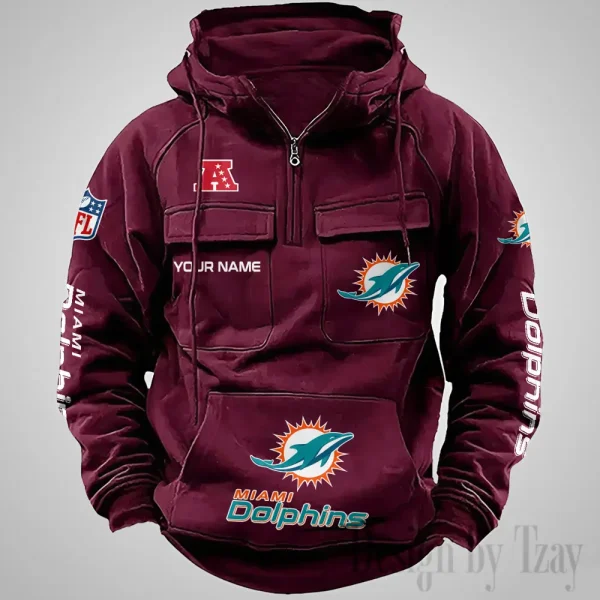 Miami Dolphins Fashionable Outerwear Men's Autumn Winter Hooded Sweatshirt Cool Motorcycle Shirt AZVMHD1041 - Image 3