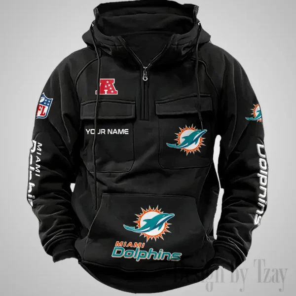 Miami Dolphins Fashionable Outerwear Men's Autumn Winter Hooded Sweatshirt Cool Motorcycle Shirt AZVMHD1041 - Image 4