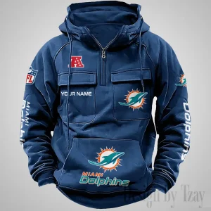 Miami Dolphins Fashionable Outerwear Men's Autumn Winter Hooded Sweatshirt Cool Motorcycle Shirt AZVMHD1041