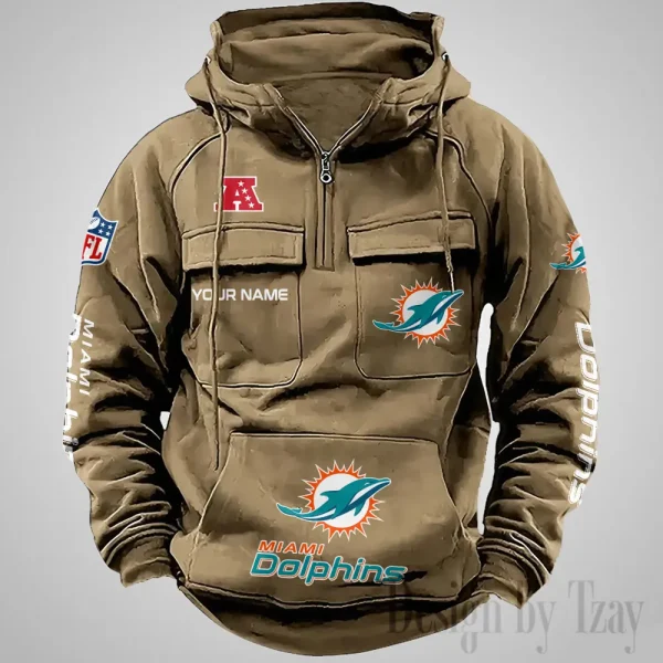 Miami Dolphins Fashionable Outerwear Men's Autumn Winter Hooded Sweatshirt Cool Motorcycle Shirt AZVMHD1041 - Image 5