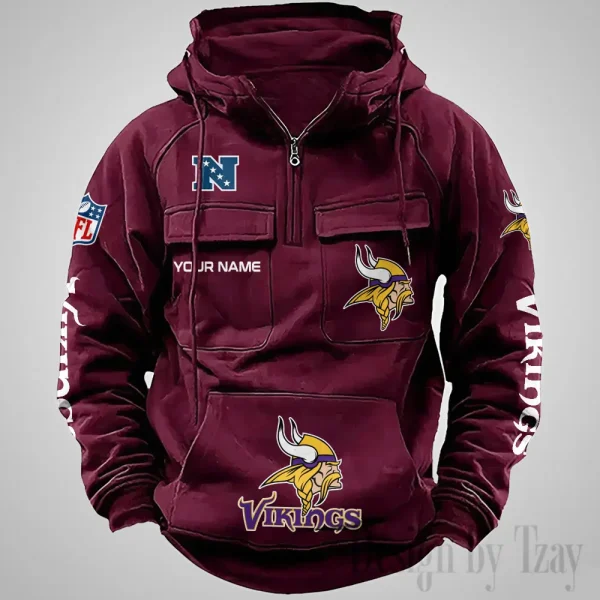 Minnesota Vikings Fashionable Outerwear Men's Autumn Winter Hooded Sweatshirt Cool Motorcycle Shirt AZVMHD1042 - Image 3