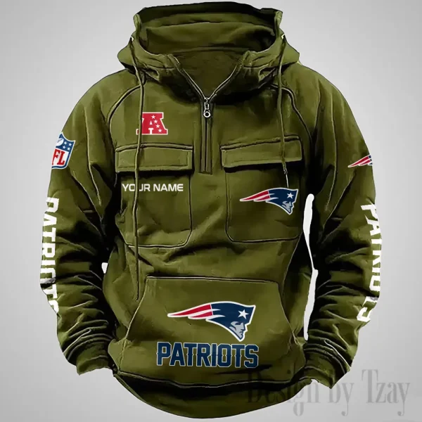 New England Patriots Fashionable Outerwear Men's Autumn Winter Hooded Sweatshirt Cool Motorcycle Shirt AZVMHD1043 - Image 2