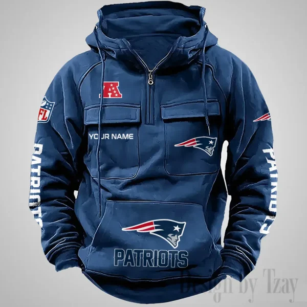 New England Patriots Fashionable Outerwear Men's Autumn Winter Hooded Sweatshirt Cool Motorcycle Shirt AZVMHD1043 - Image 3