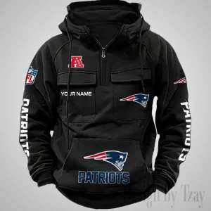 New England Patriots Fashionable Outerwear Men's Autumn Winter Hooded Sweatshirt Cool Motorcycle Shirt AZVMHD1043