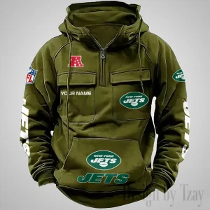 New York Jets Fashionable Outerwear Men's Autumn Winter Hooded Sweatshirt Cool Motorcycle Shirt AZVMHD1046