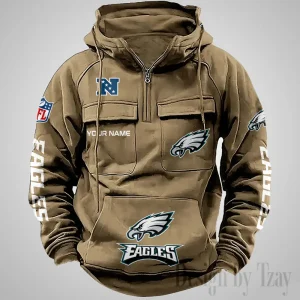 Philadelphia Eagles Fashionable Outerwear Men's Autumn Winter Hooded Sweatshirt Cool Motorcycle Shirt AZVMHD1047
