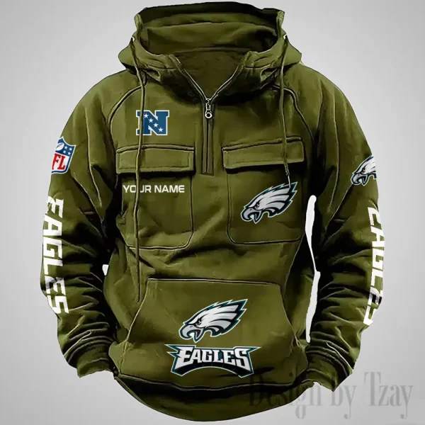 Philadelphia Eagles Fashionable Outerwear Men's Autumn Winter Hooded Sweatshirt Cool Motorcycle Shirt AZVMHD1047 - Image 2