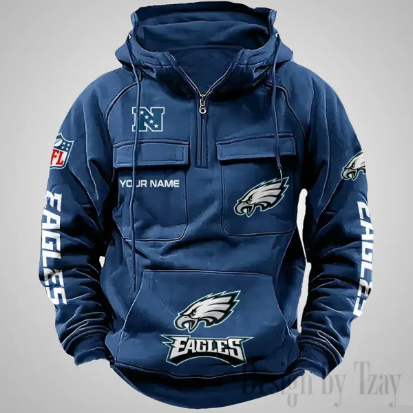 Philadelphia Eagles Fashionable Outerwear Men's Autumn Winter Hooded Sweatshirt Cool Motorcycle Shirt AZVMHD1047 - Image 3