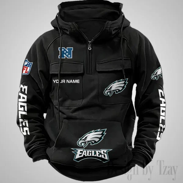 Philadelphia Eagles Fashionable Outerwear Men's Autumn Winter Hooded Sweatshirt Cool Motorcycle Shirt AZVMHD1047 - Image 4