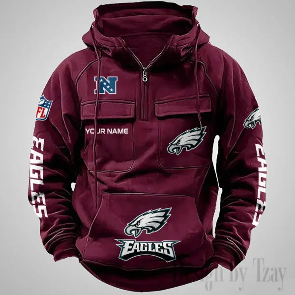Philadelphia Eagles Fashionable Outerwear Men's Autumn Winter Hooded Sweatshirt Cool Motorcycle Shirt AZVMHD1047 - Image 5