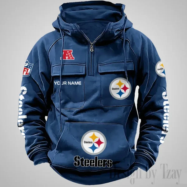 Pittsburgh Steelers Fashionable Outerwear Men's Autumn Winter Hooded Sweatshirt Cool Motorcycle Shirt AZVMHD1048 - Image 2