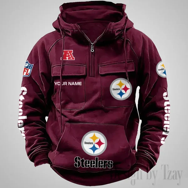 Pittsburgh Steelers Fashionable Outerwear Men's Autumn Winter Hooded Sweatshirt Cool Motorcycle Shirt AZVMHD1048 - Image 3