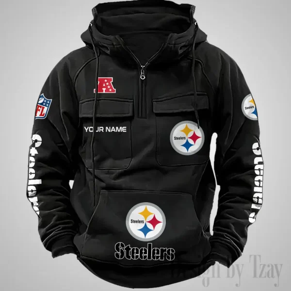 Pittsburgh Steelers Fashionable Outerwear Men's Autumn Winter Hooded Sweatshirt Cool Motorcycle Shirt AZVMHD1048 - Image 4