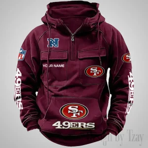 San Francisco 49ers Fashionable Outerwear Men's Autumn Winter Hooded Sweatshirt Cool Motorcycle Shirt AZVMHD1049