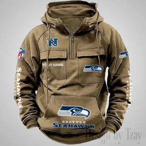 Seattle Seahawks Fashionable Outerwear Men's Autumn Winter Hooded Sweatshirt Cool Motorcycle Shirt AZVMHD1050