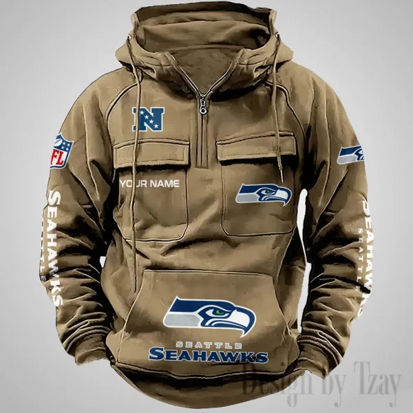 Seattle Seahawks Fashionable Outerwear Men's Autumn Winter Hooded Sweatshirt Cool Motorcycle Shirt AZVMHD1050