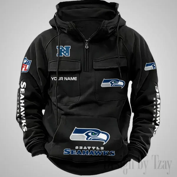 Seattle Seahawks Fashionable Outerwear Men's Autumn Winter Hooded Sweatshirt Cool Motorcycle Shirt AZVMHD1050 - Image 2